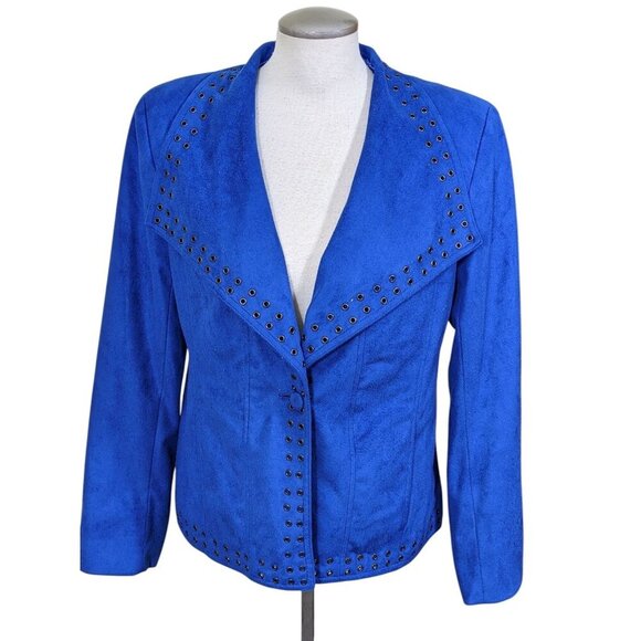 Guillaume Womens M Faux Suede Short Jacket Lightweight Royal Blue Western Boho - Picture 2 of 8